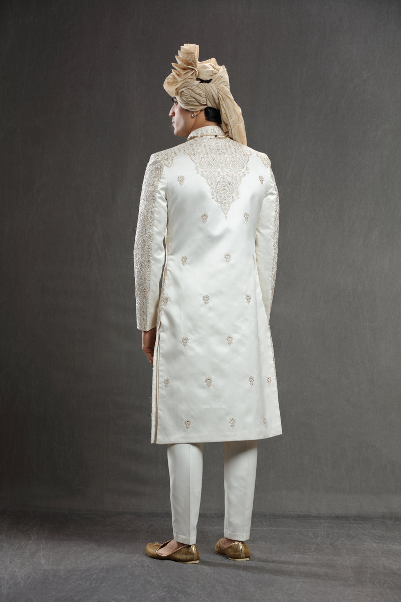 Ivory indowestern in resham and sequins work