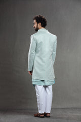 Pastel Blue Silk indowestern in  threadwork embroidery