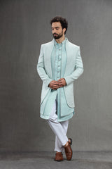 Pastel Blue Silk indowestern in  threadwork embroidery