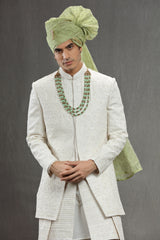Ivory Silk emboidered double layred indowestern set