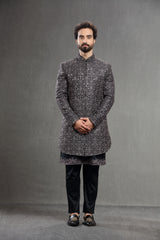 Black ndowestern set embroidered in resham and sequins work