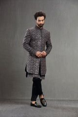 Black ndowestern set embroidered in resham and sequins work