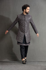 Black ndowestern set embroidered in resham and sequins work
