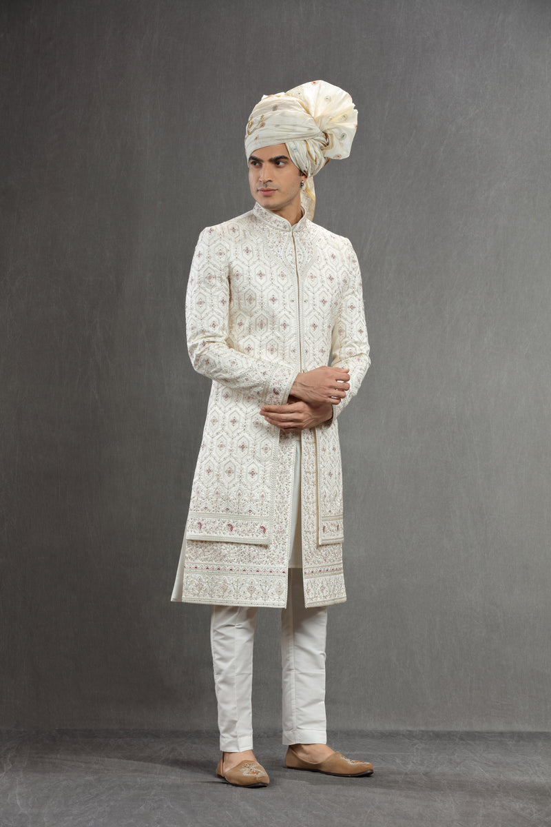 Ivory Silk embroierd indowestern set