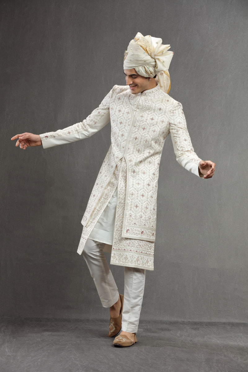 Ivory Silk embroierd indowestern set