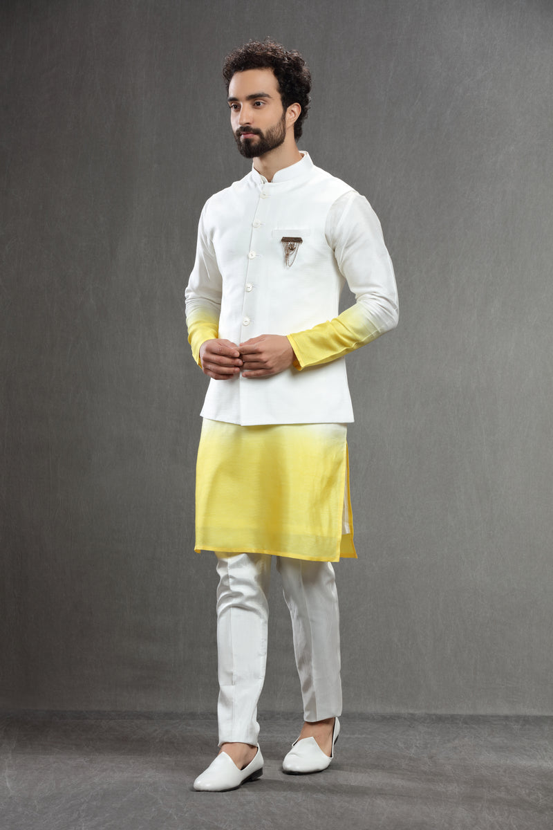 Ivory jacket set with ombre kurta