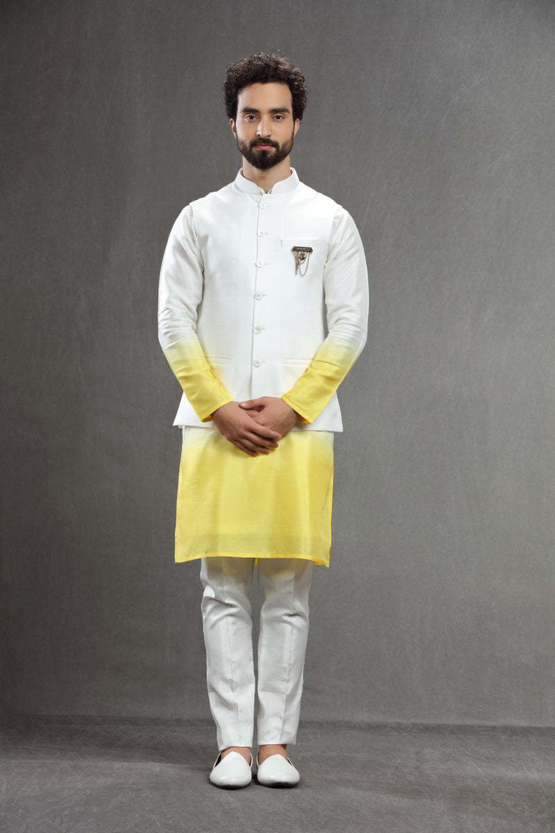 Ivory jacket set with ombre kurta