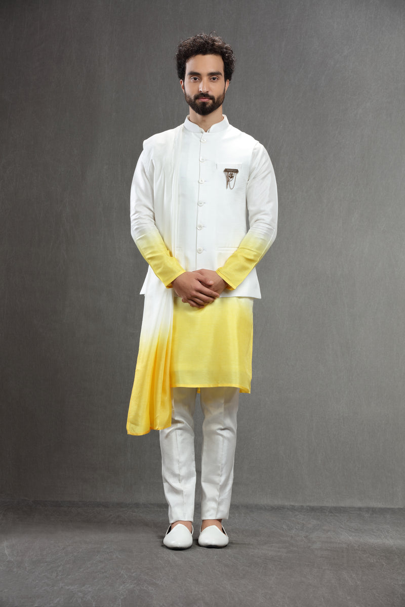 Ivory jacket set with ombre kurta