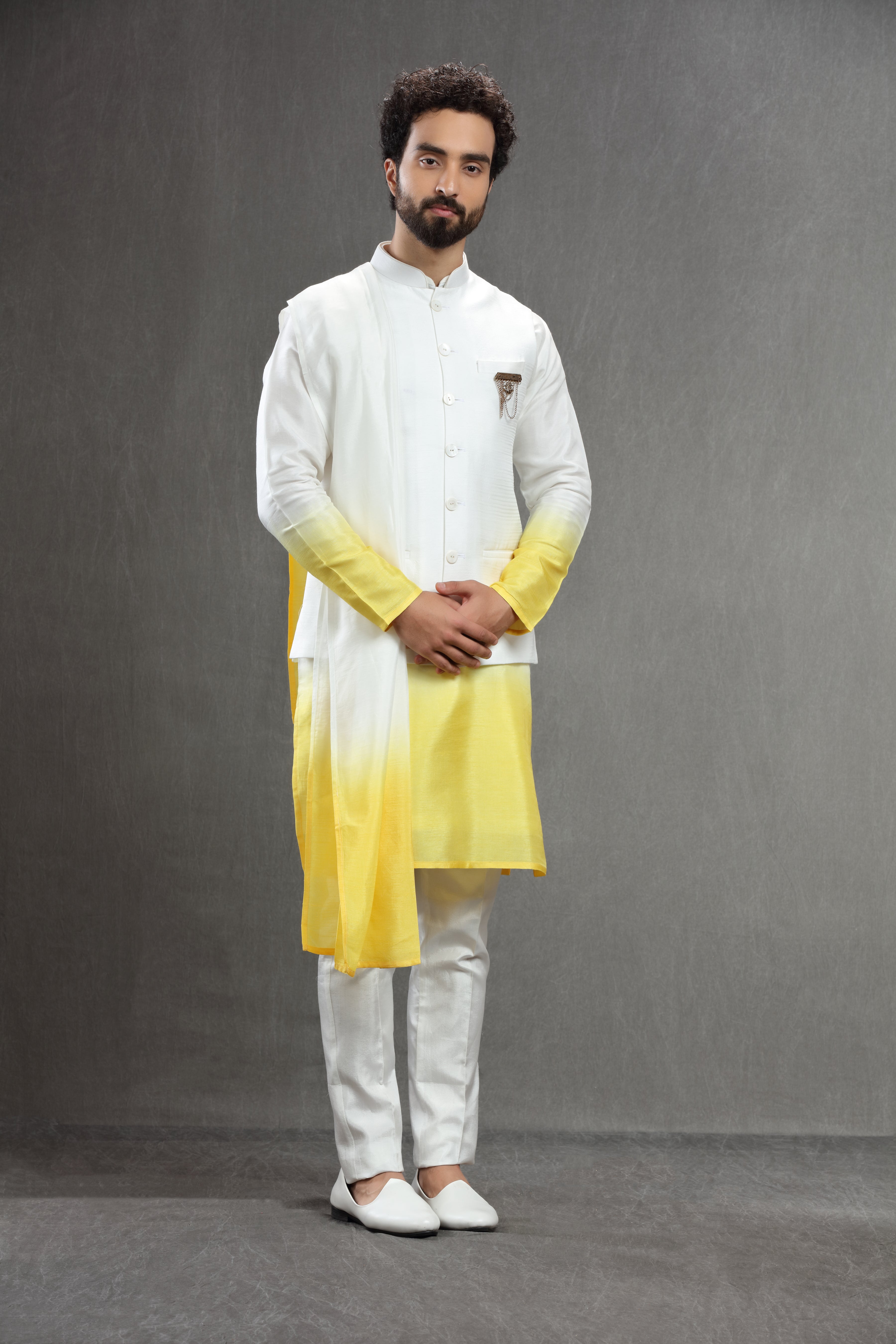 Ivory jacket set with ombre kurta - Shreeman
