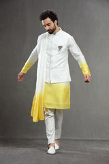 Ivory jacket set with ombre kurta