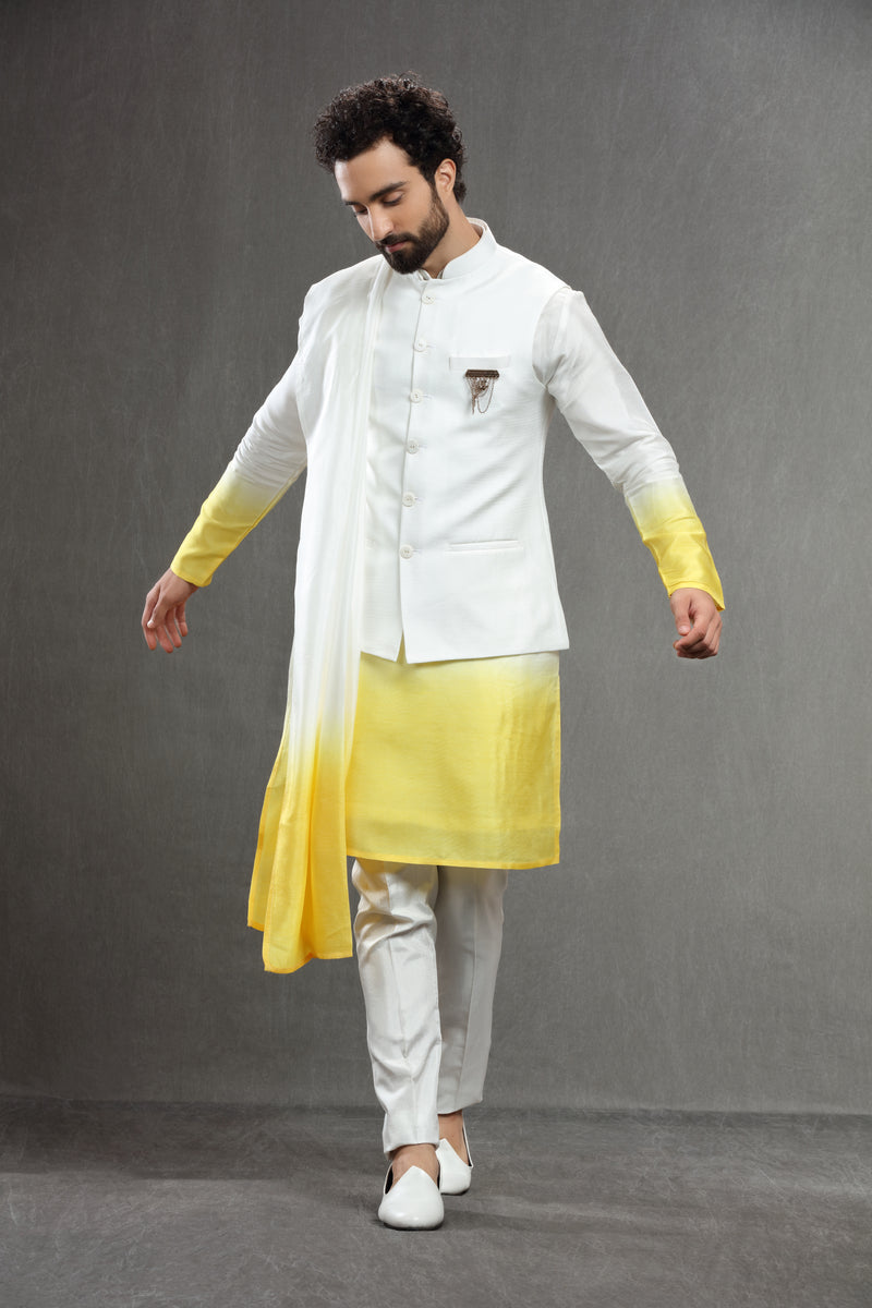 Ivory jacket set with ombre kurta