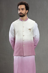 Ivory - pink ombre jacket set with sequins embroidery