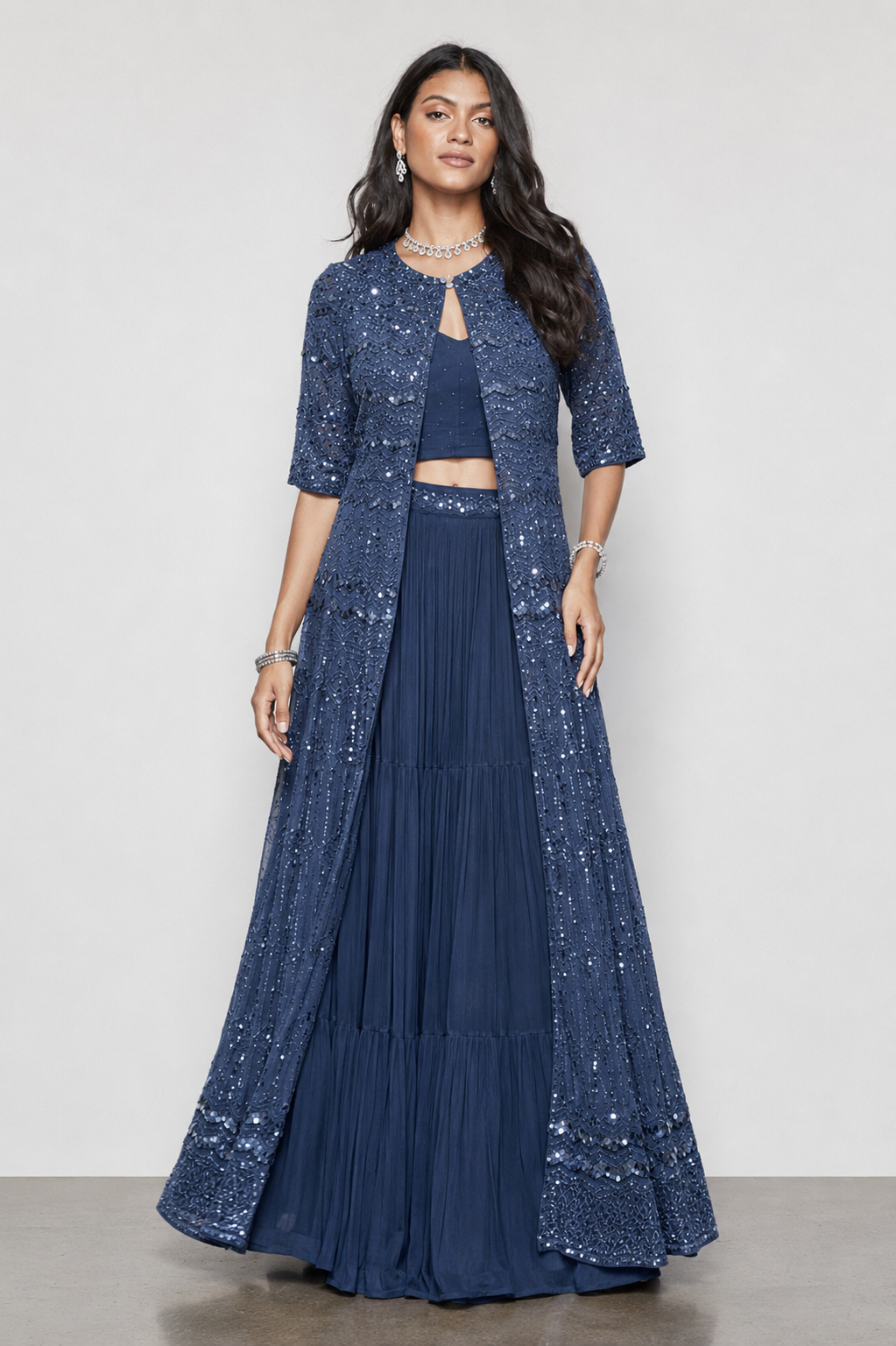 Gray Georgette Silk Indo Western for Women with Sicon and Pita Work