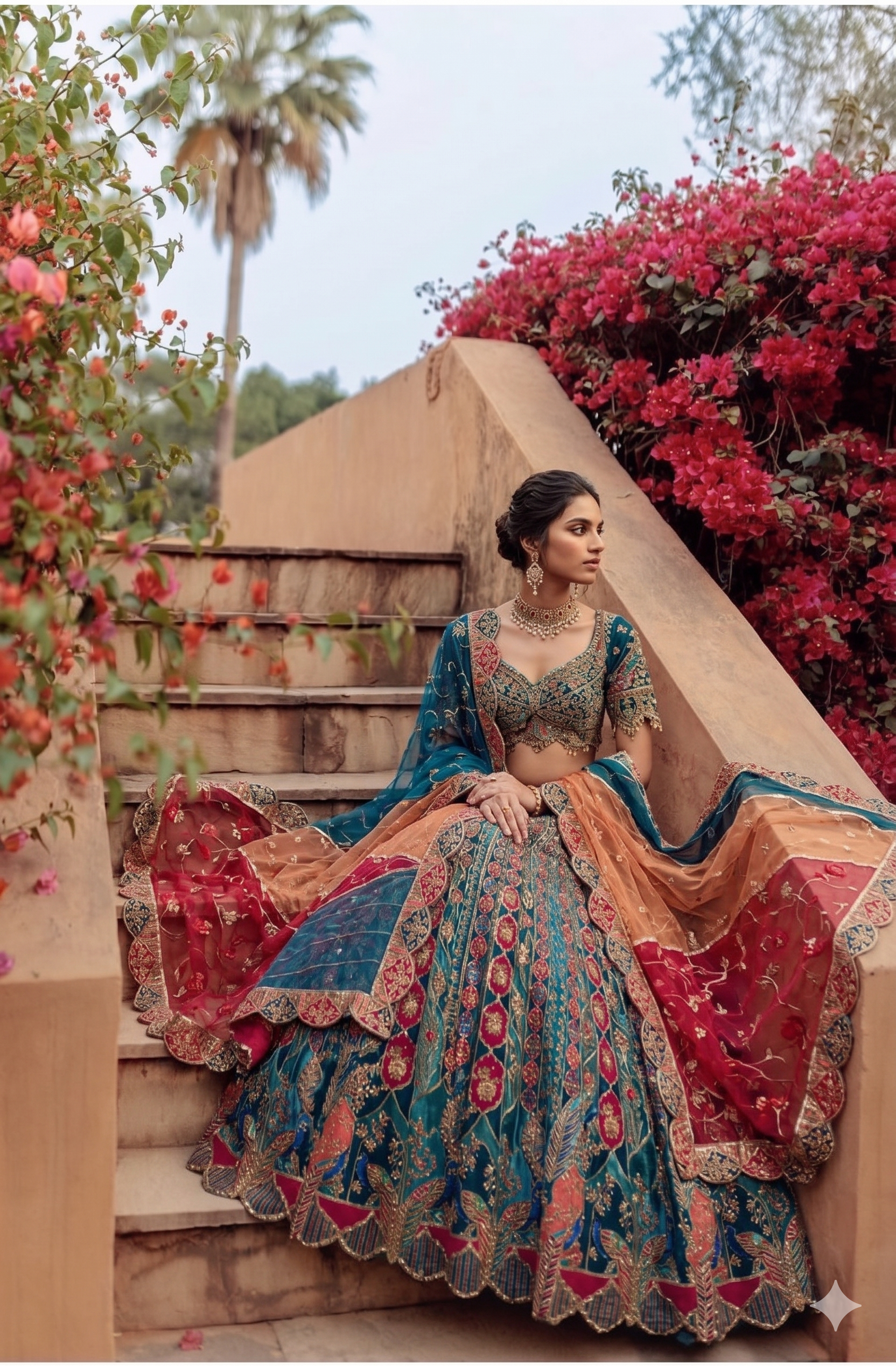 Multi Color Raw Silk Lehenga Choli