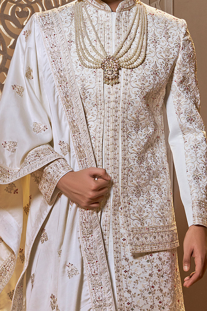 Double Layered Sherwani With Floral Motifs