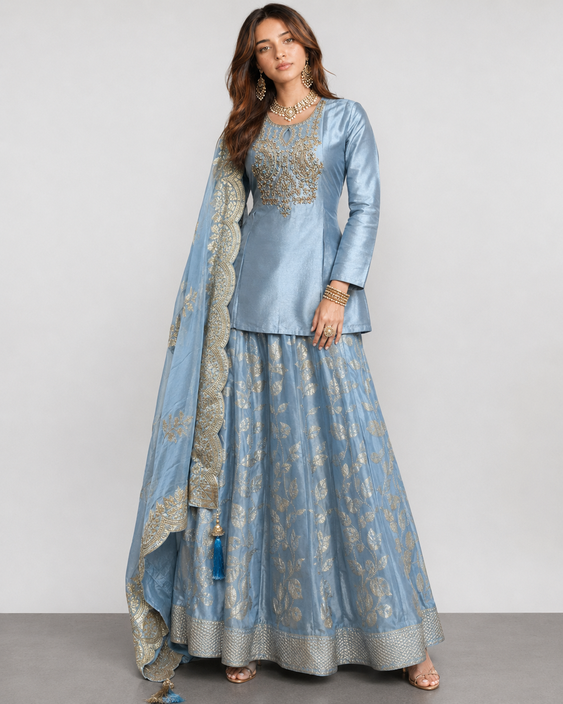 Gray Tissue Silk Choli with Zardozi and Gath Work