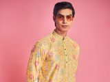 Yellow With Multi-Colour Kurta Set For Men