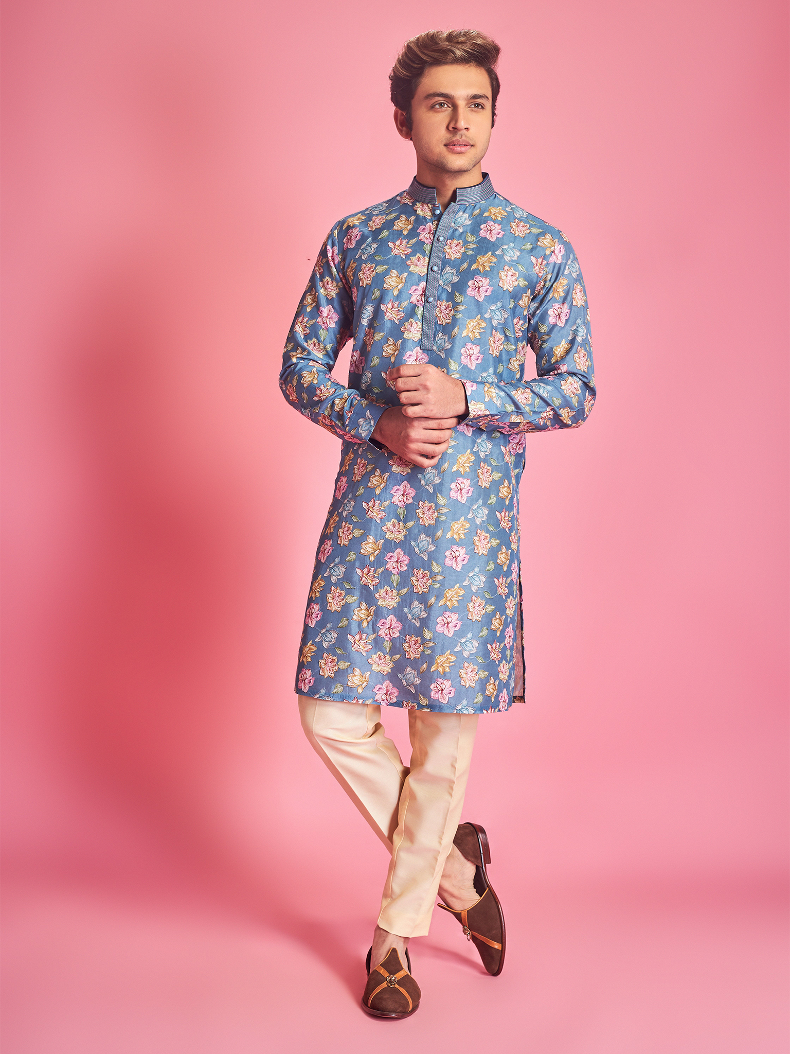 Flower print koti top for man