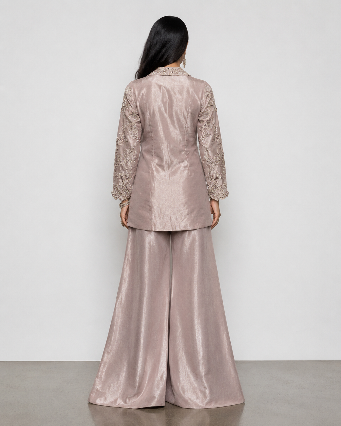 Peach Tissue Silk Palazzo with Miral, Moti, Sicon, Kardana and Resham Work