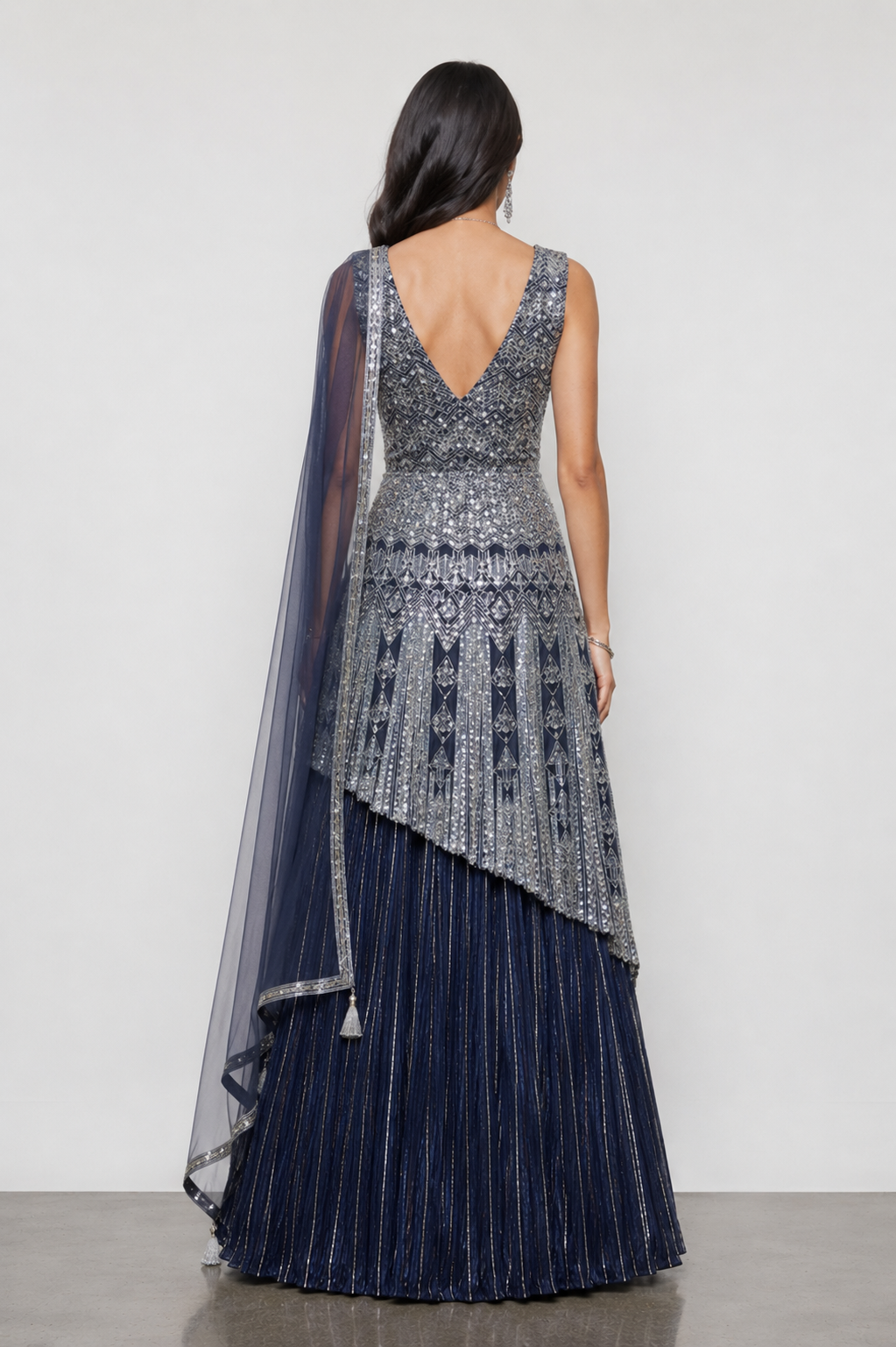 Light Blue Soft Silk Gown with Sicon, Kardana and Pita Work