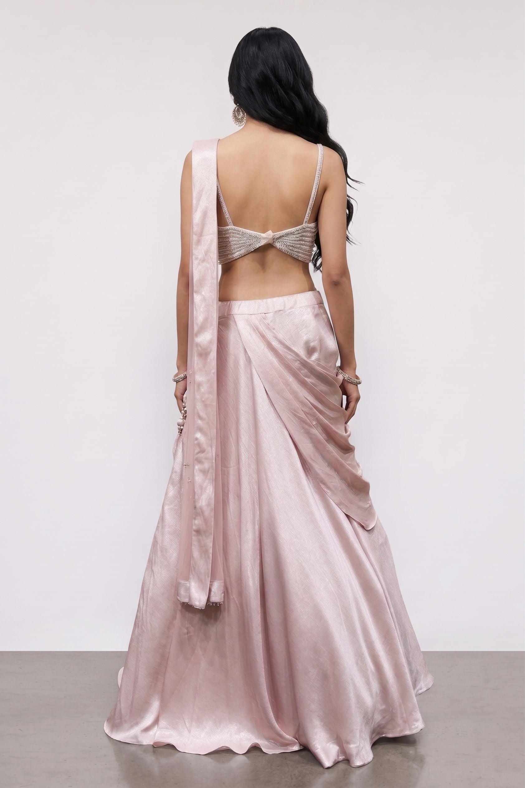 Pink Shimmer Silk Indo Western Dress with Kardana and Cut Work