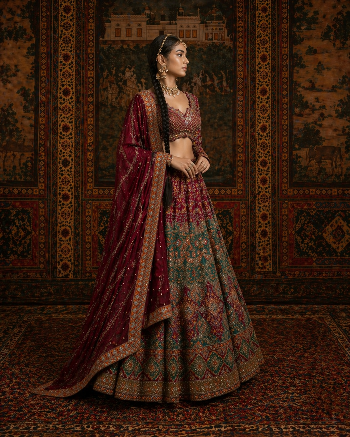 Maroon Raw Silk Lehenga Choli 