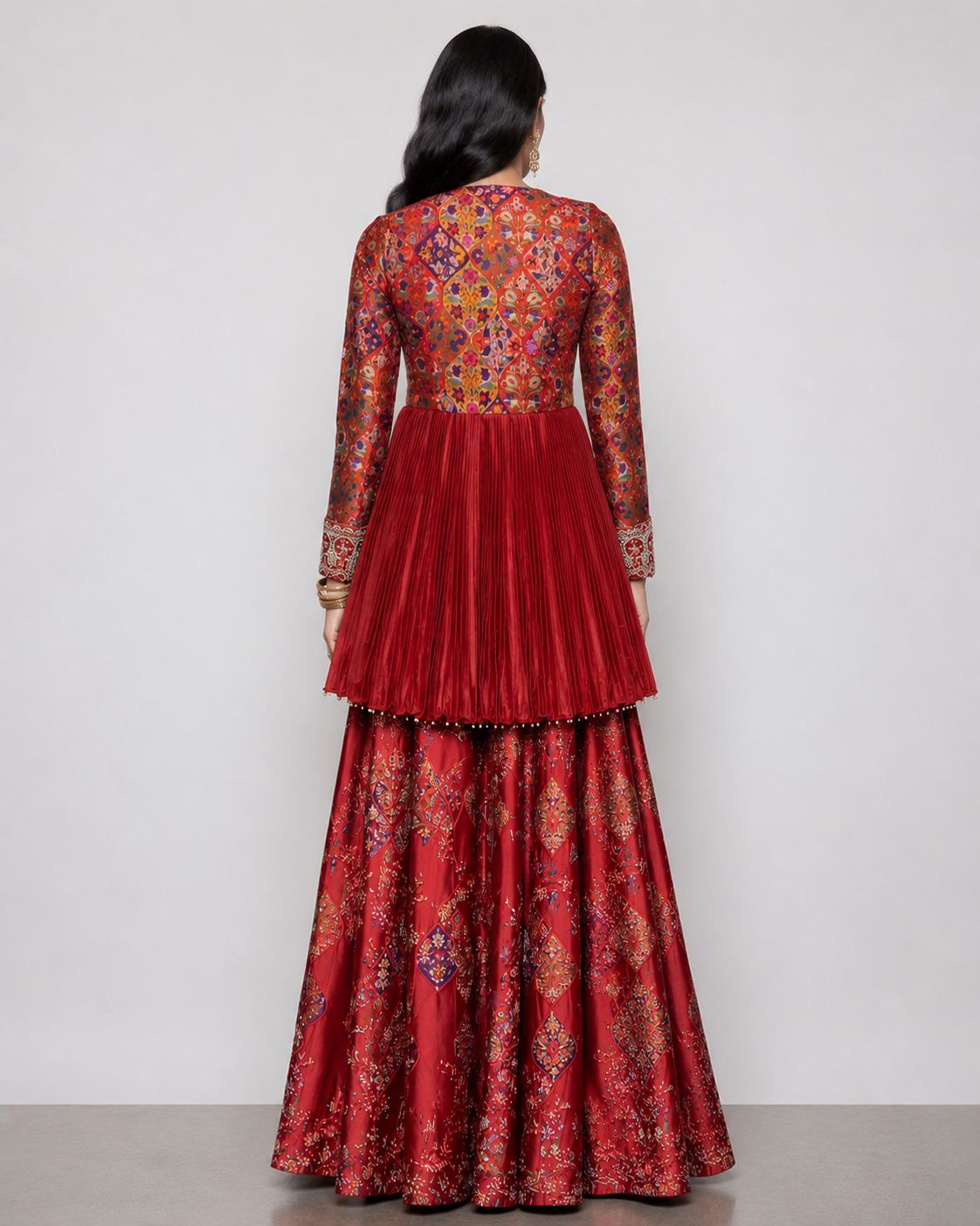 Red Silk Palazzo Set with Zardozi, Resham and Sicon Work