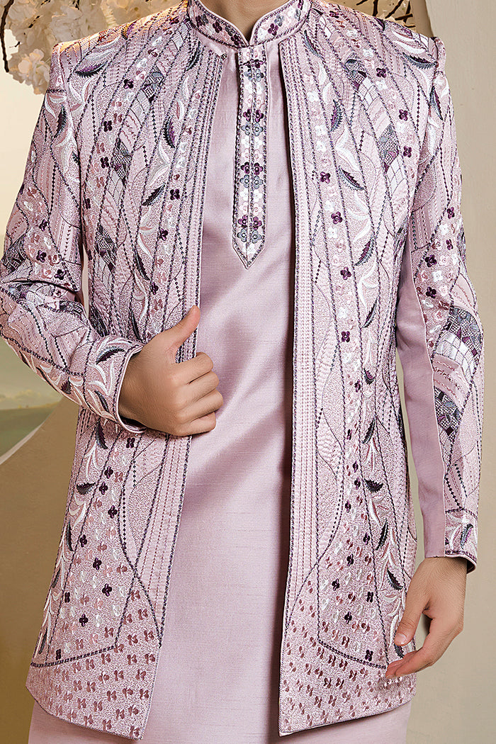 Lilac Indo-Western Set with Multi-Color Embroidery