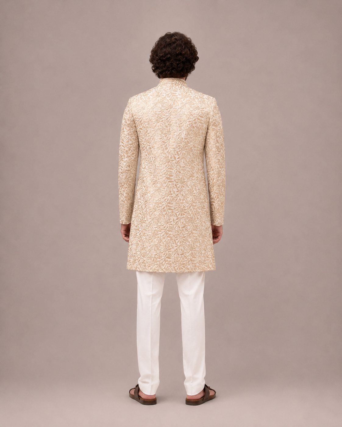 Cream Silk Sherwani with Thread Work