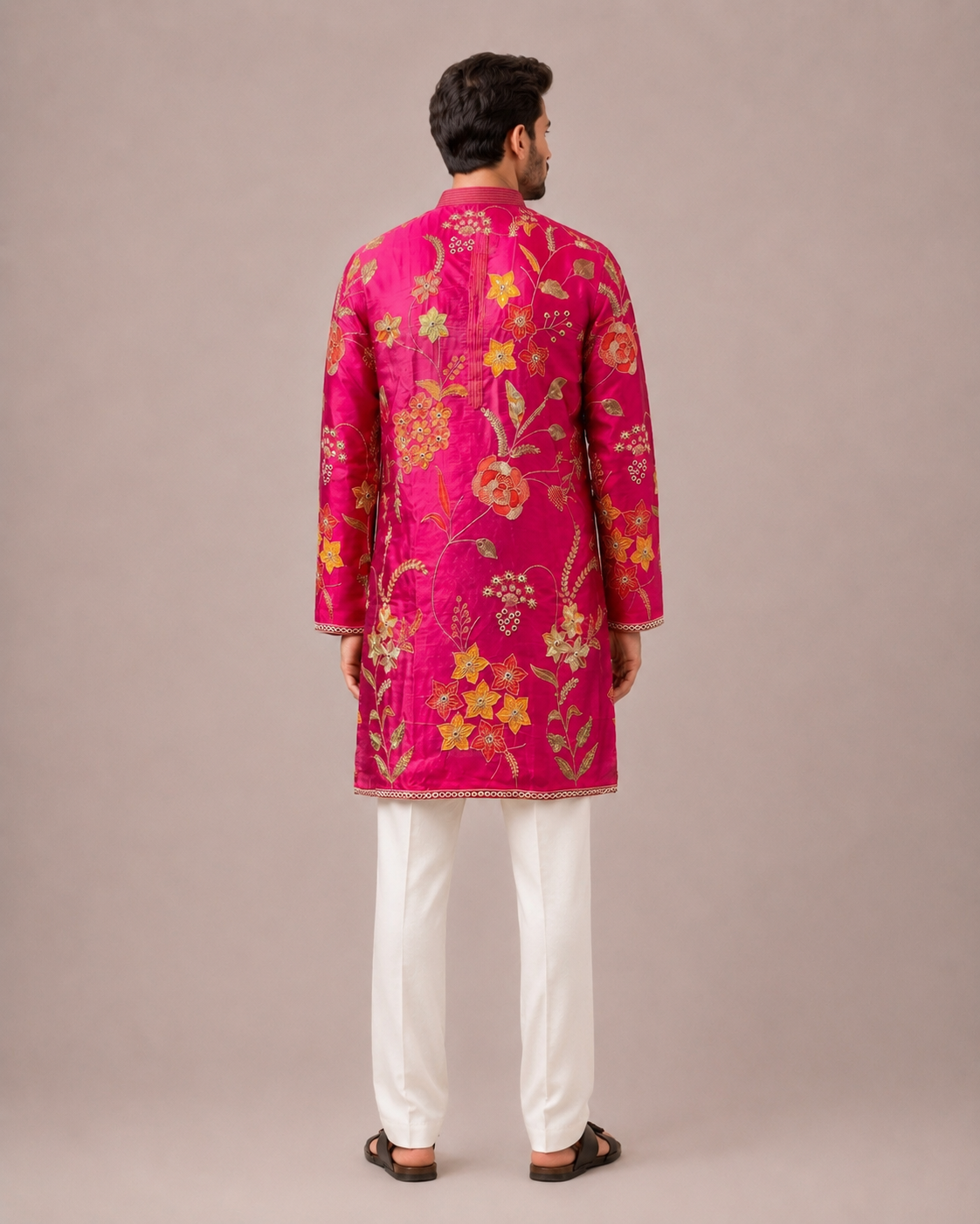 Rani Silk Kurta Set with Machine Embroidery Work