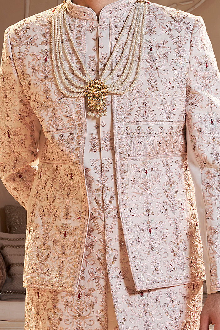 Pastel Peach Indo-Western Set With Sequins