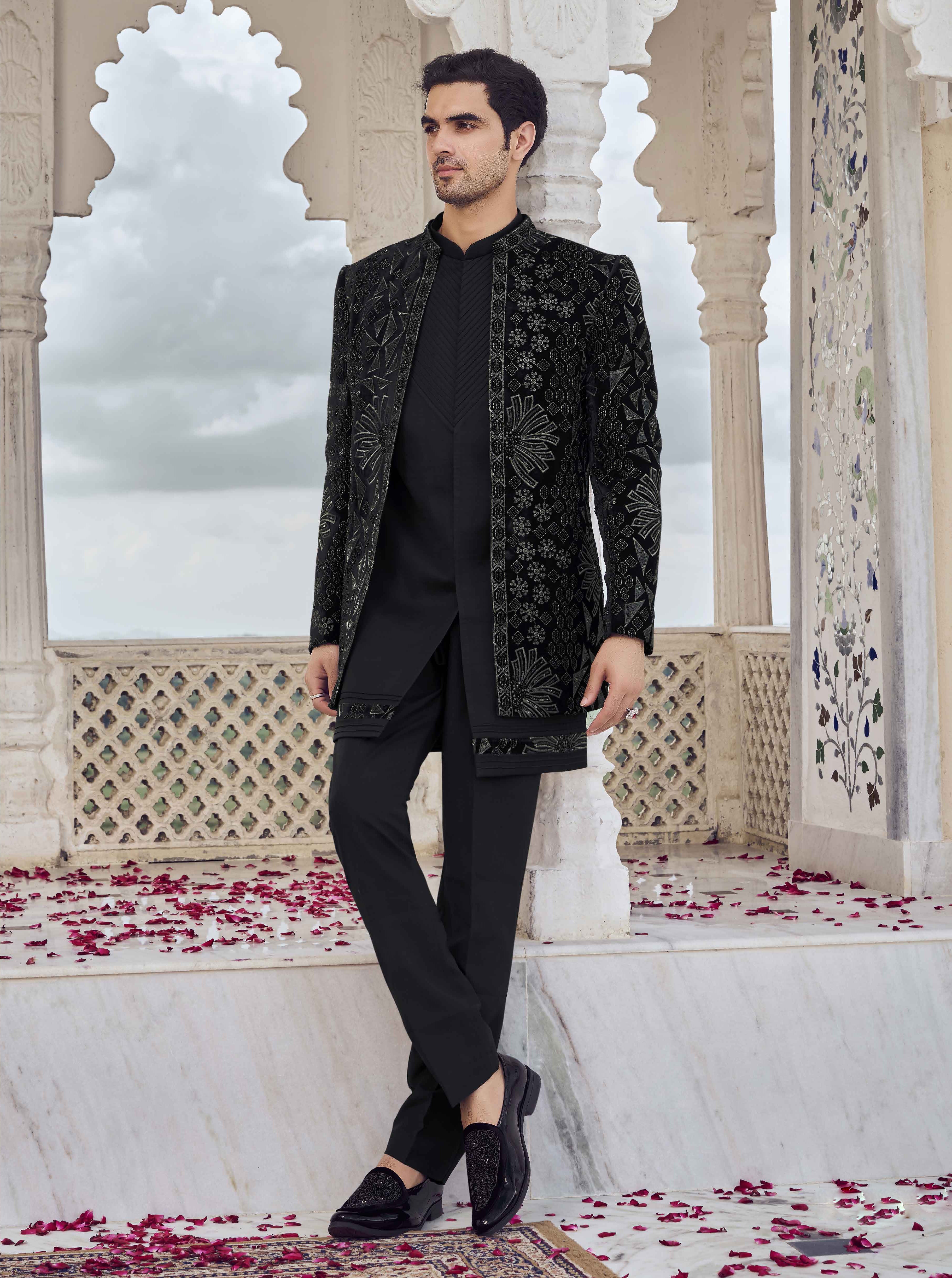 Black Velvet Indo Western with Silver Thread and Sequence Work