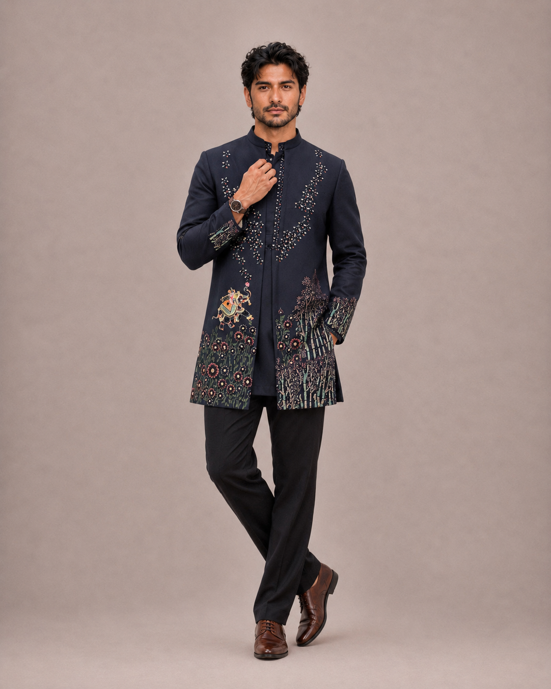 Blue Imported Fabric Jodhpuri Suit with Hand Work