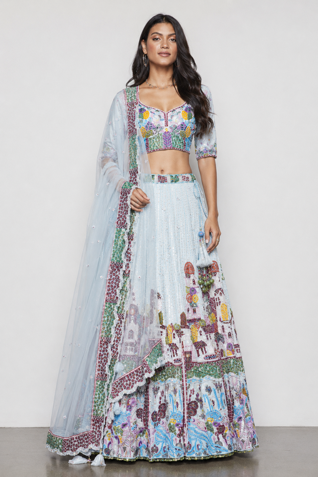 Aqua Pure Raw Silk Bridal Lehenga with Resham Moti Sicon work