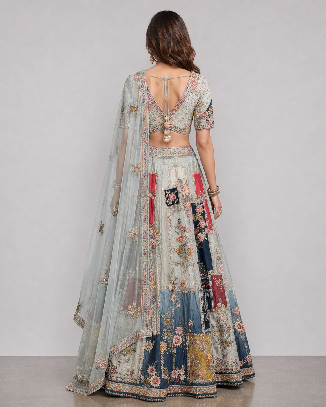 Aqua Raw Silk Lehenga Choli with Resham, Sicon and Moti Work