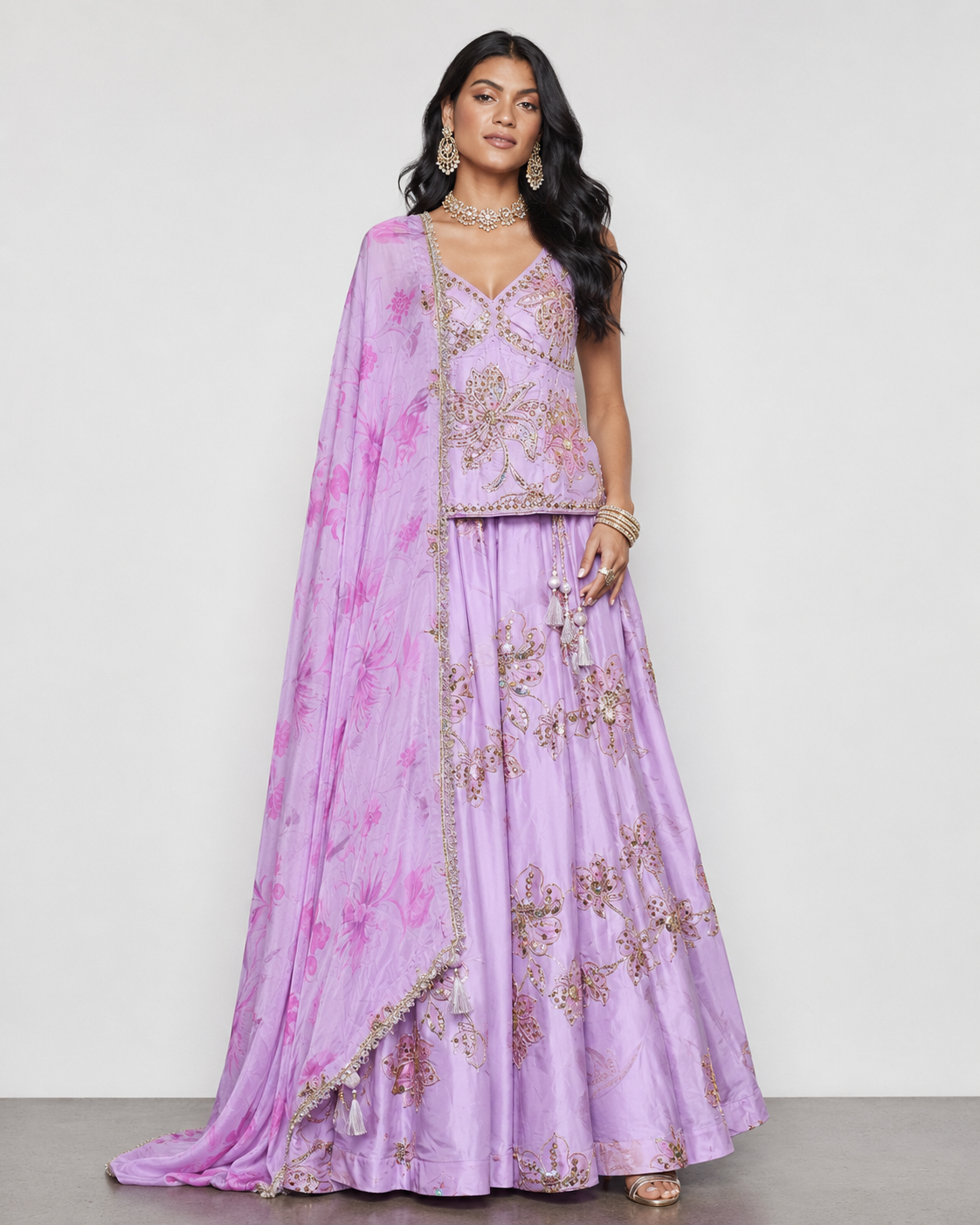 Baby Pink Butter Crap Silk Lehenga Choli with Pal Miral and Resham Work