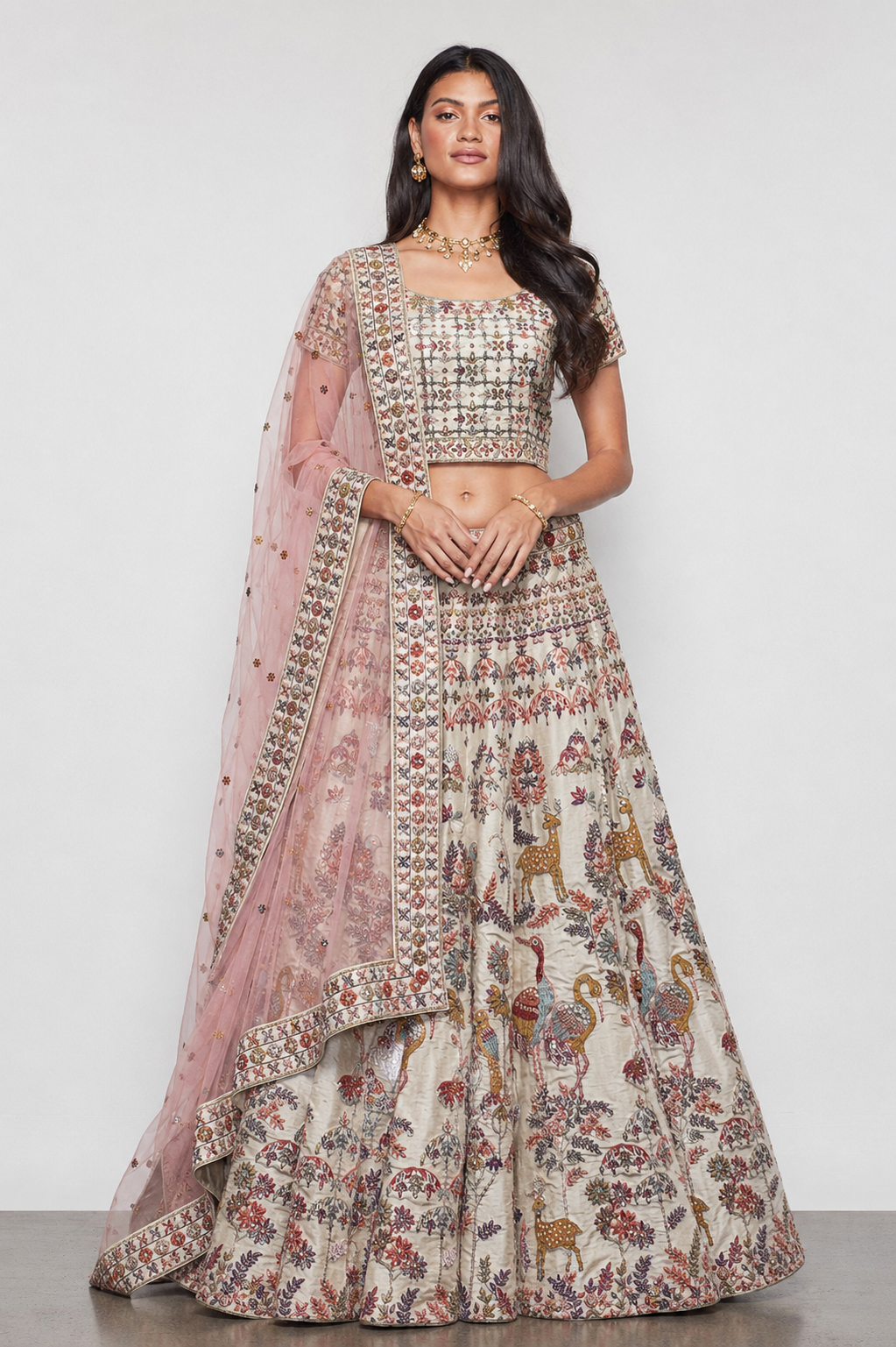 Beige Pure Raw Silk Bridal Lehenga with Kardana, Sicon and Resham Work