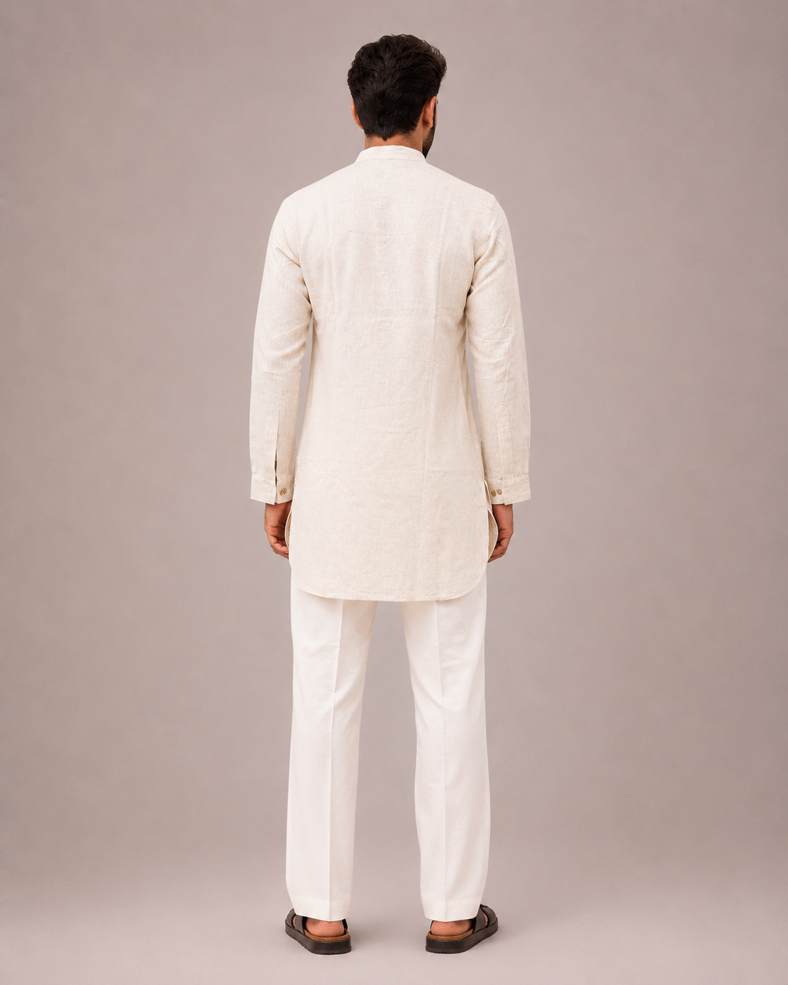 Biscuit Linen Fabric Kurta Set with Hand Diamond Work