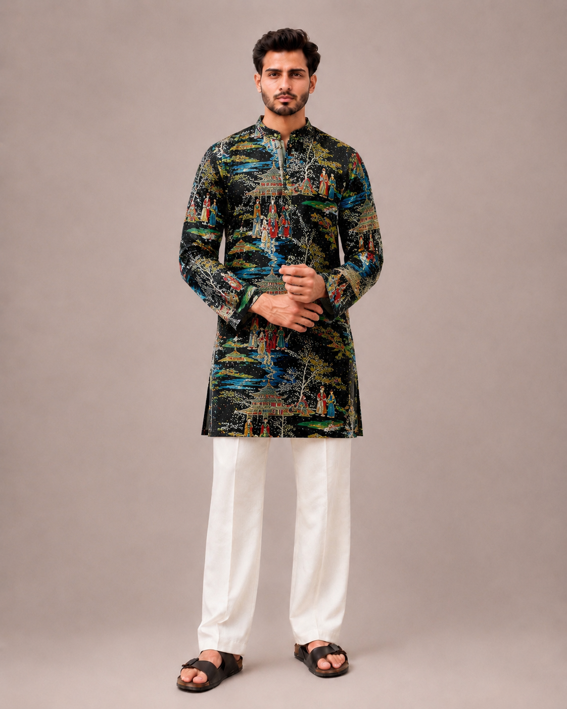 Black Chiffon Kurta Set with Sequence and Embroidery Work