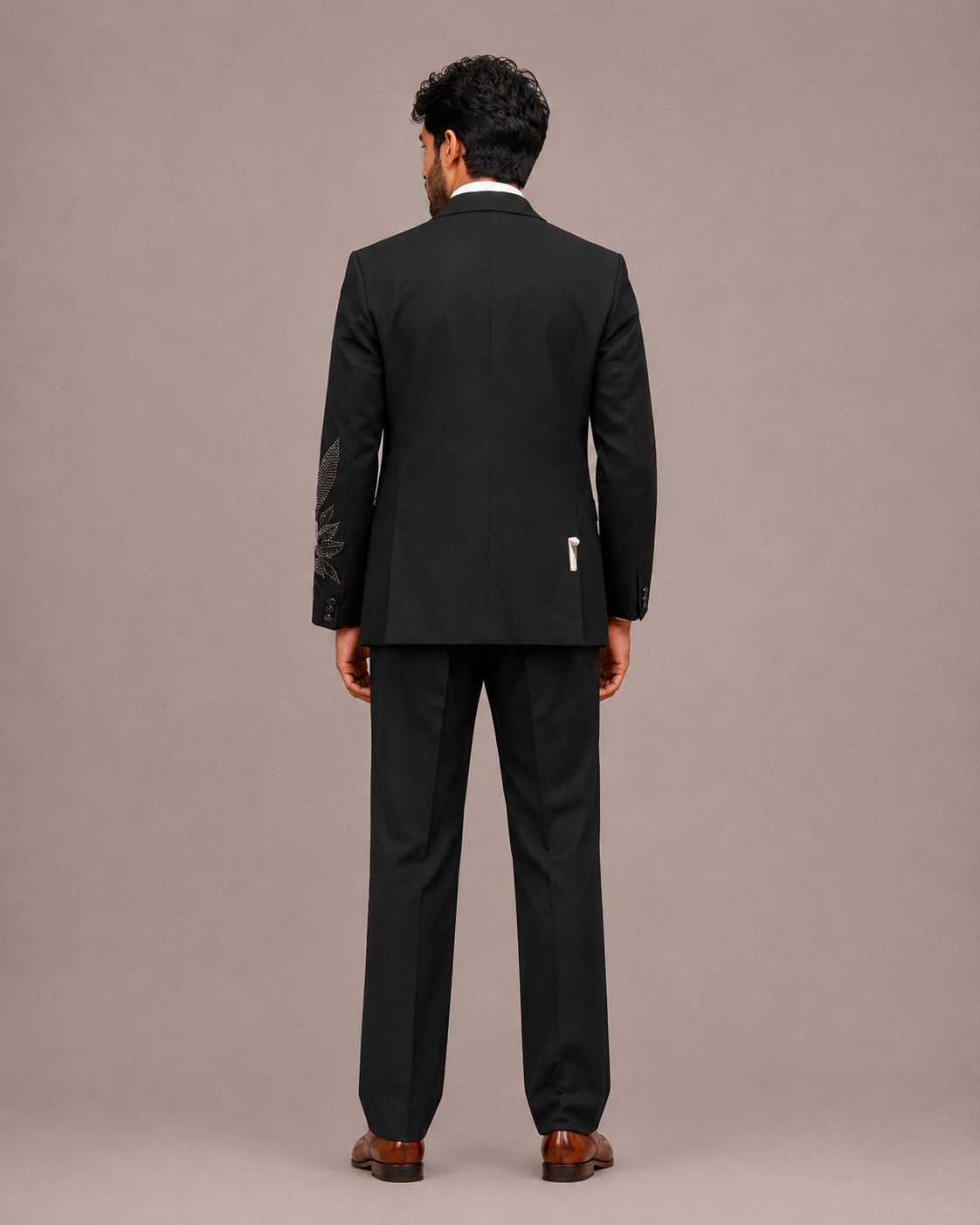 Black Micro Velvet Tuxedo Suit with Hand Work