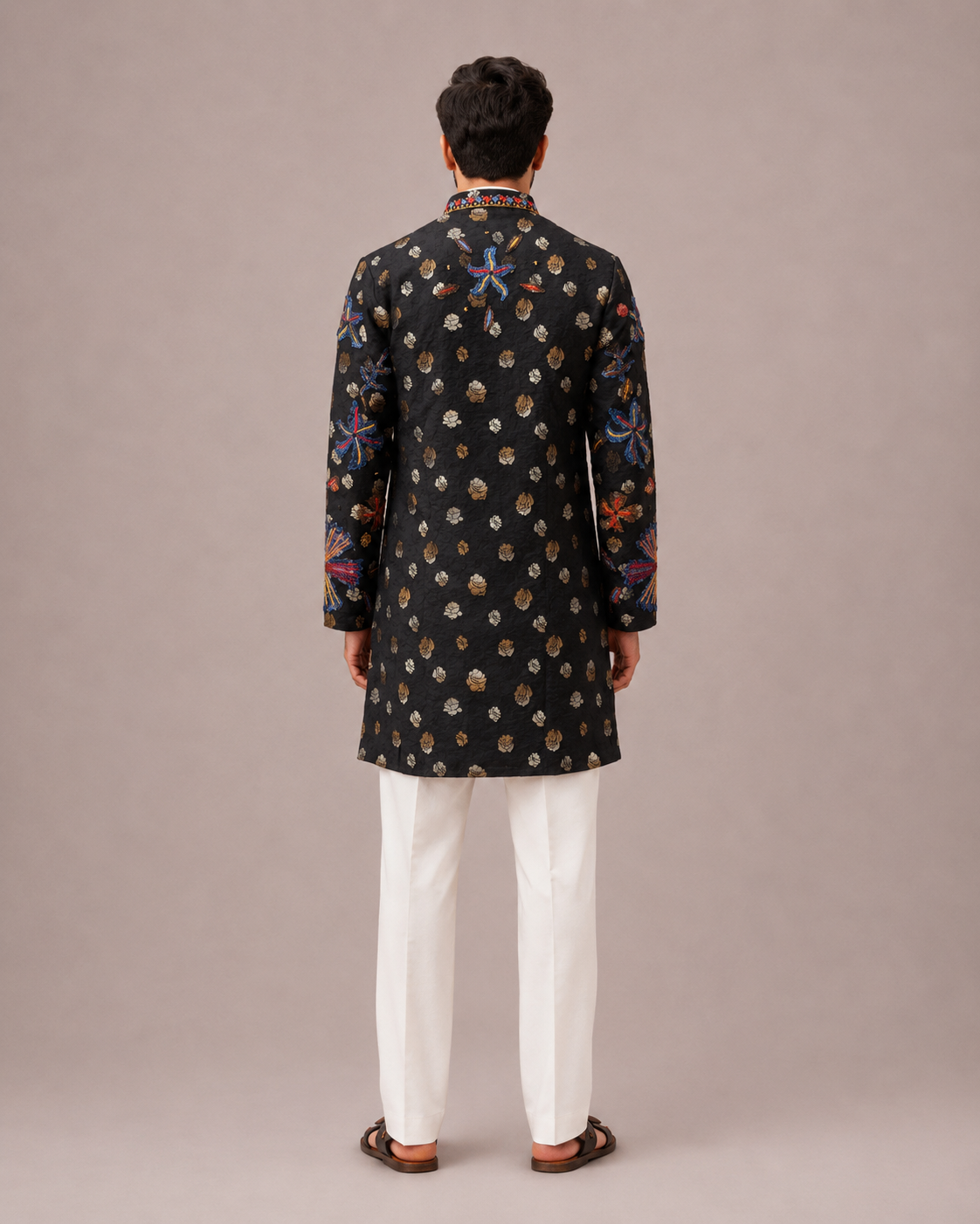 Black Silk Kurta Set with Peach Embroidery Work