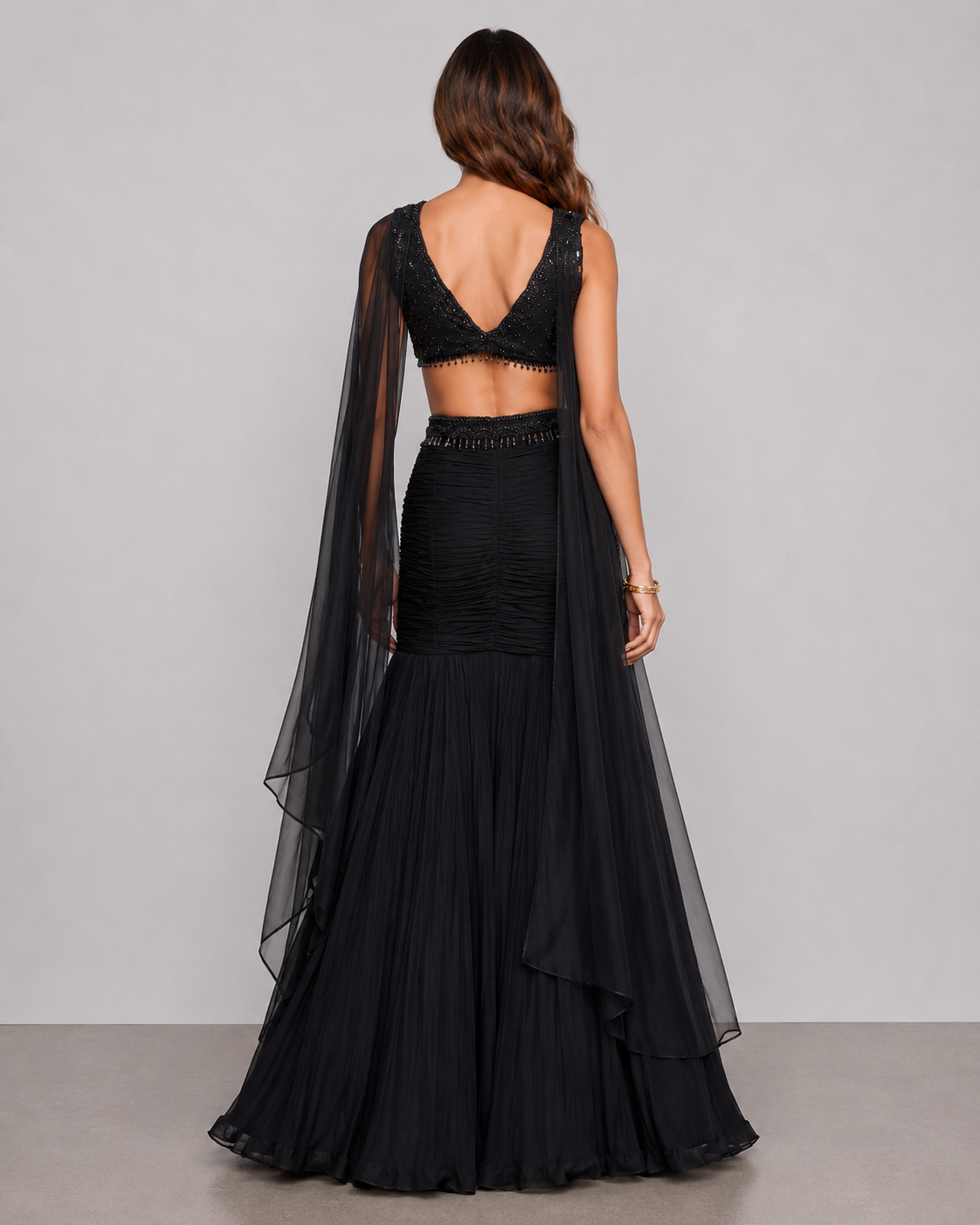 Black Soft Silk Choli with Pal Work and Georgette Detail