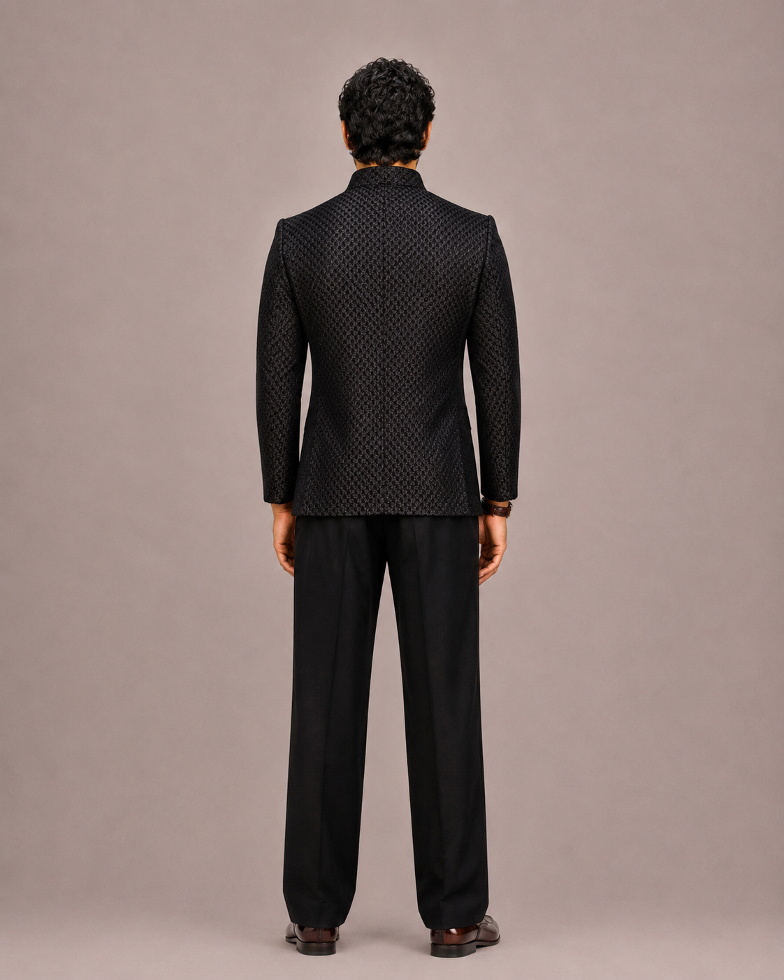 Black Velvet Open Jodhpuri with Machine Embroidery and Thread Work
