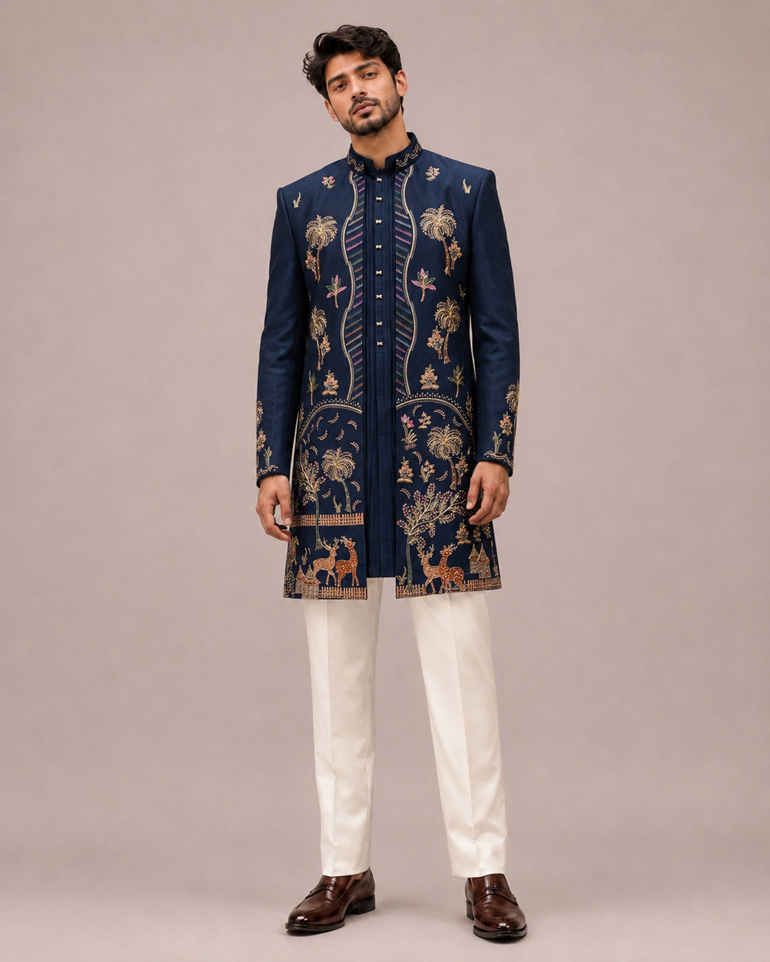 Blue Art Silk Indo Western for Men with Hand and Machine Work