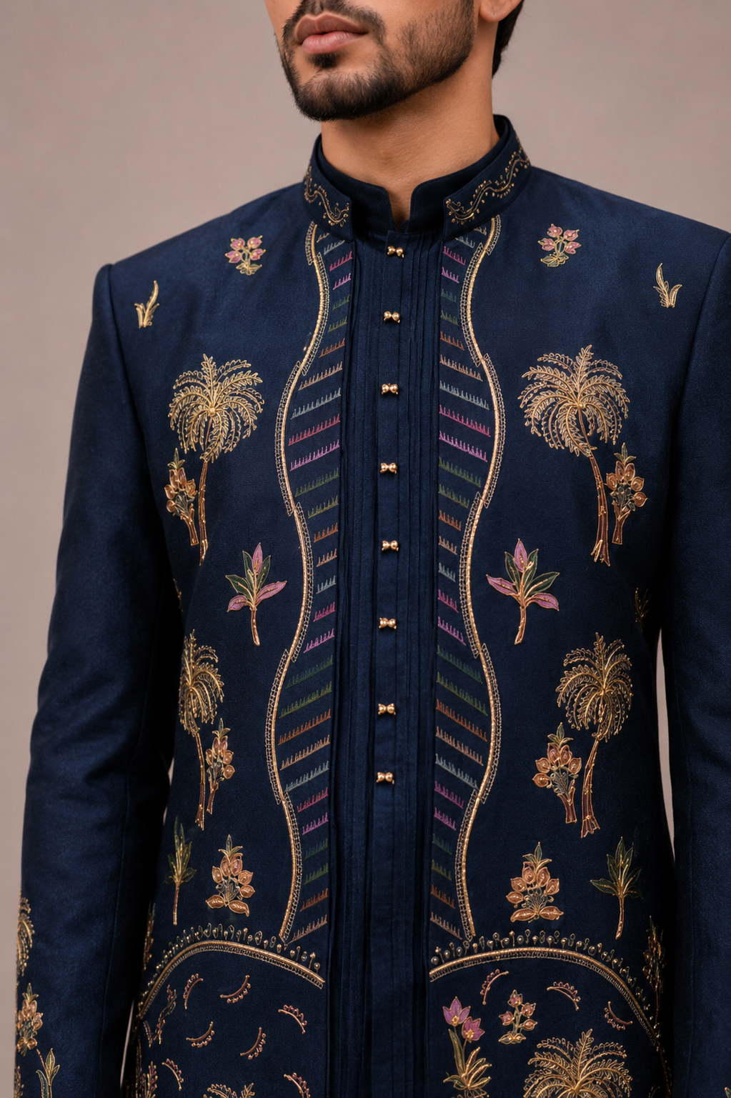 Blue Art Silk Indo Western for Men with Hand and Machine Work
