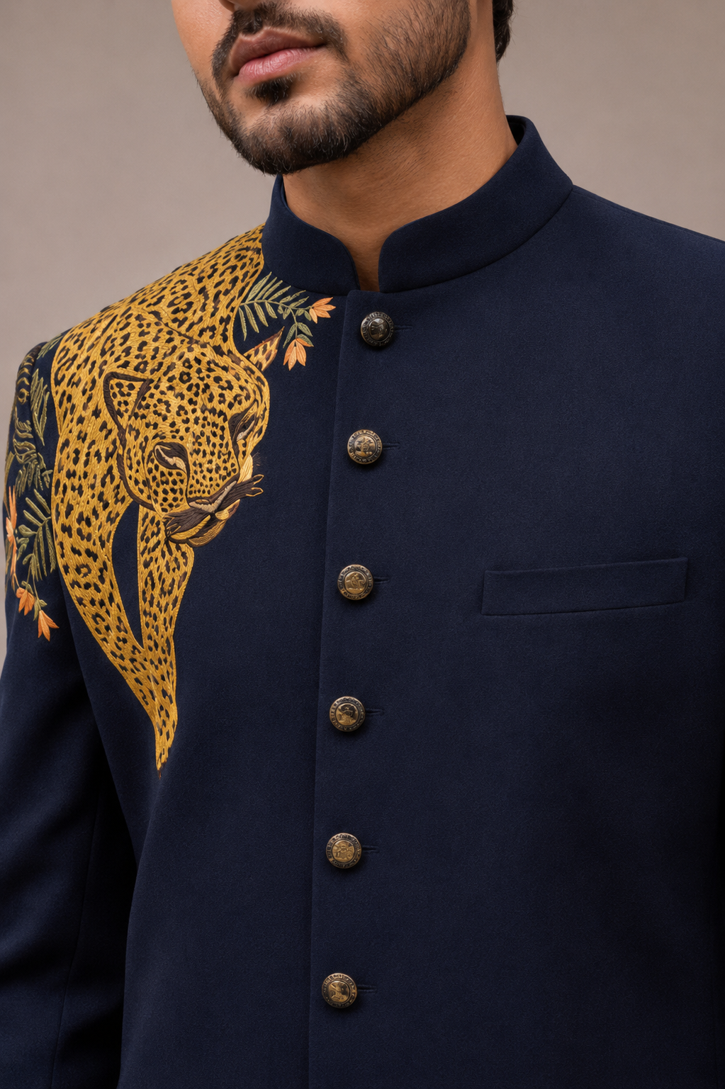 Blue Imported Fabric Indo Western for Men with Machine Embroidery Work