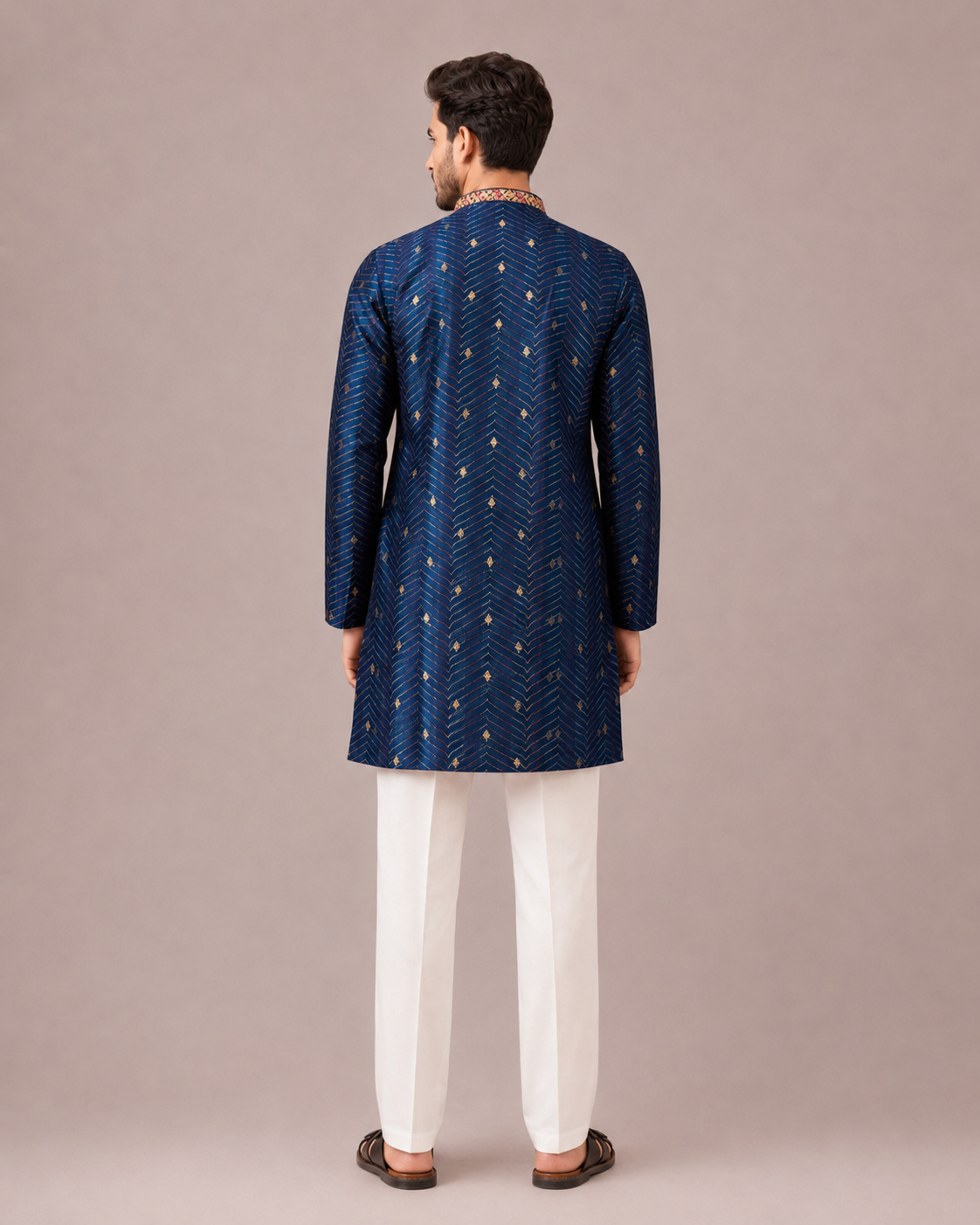 Blue Silk Kurta Set with Print and Thread Embroidery Work