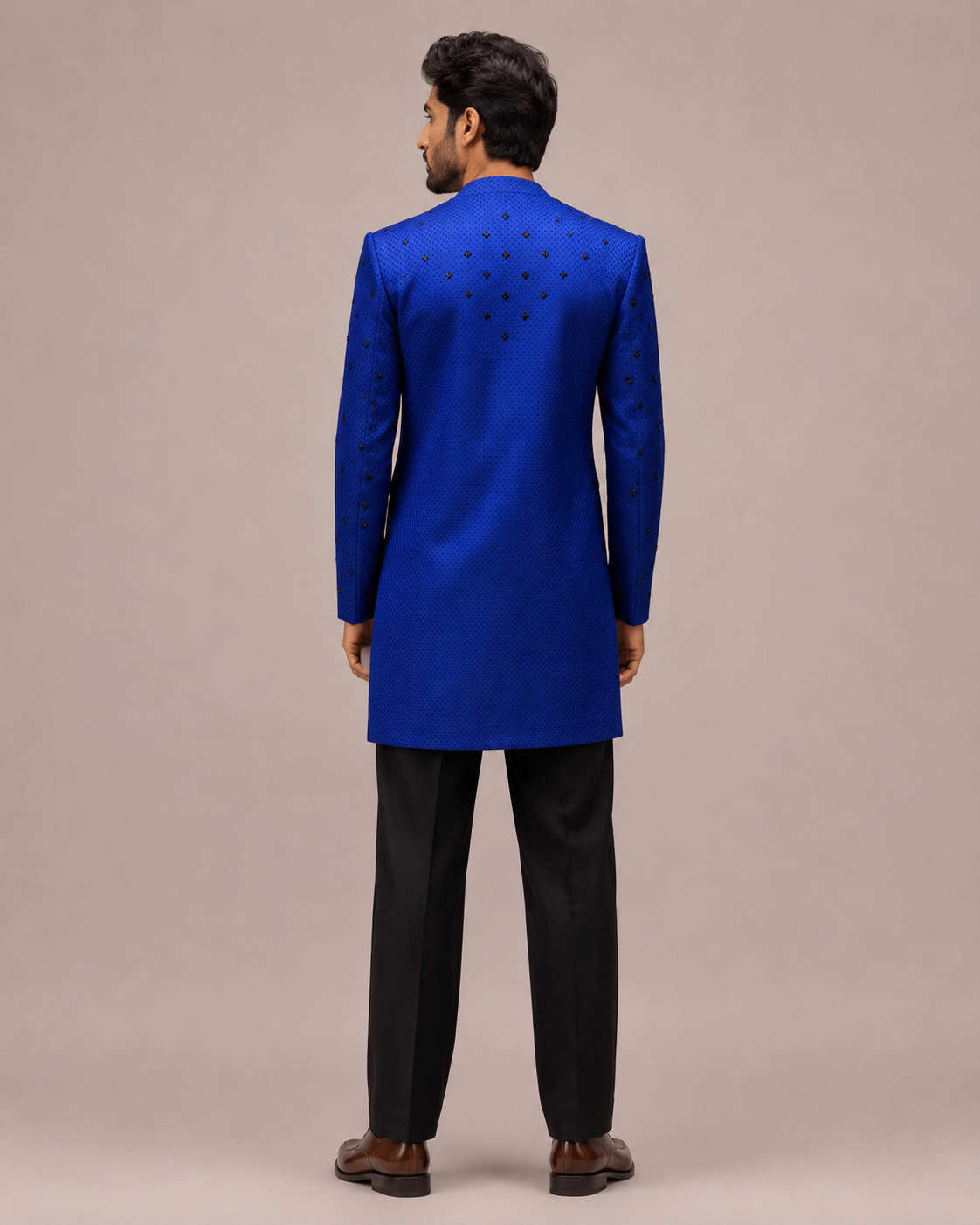 Blue Silk Sherwani with Cutdana Work