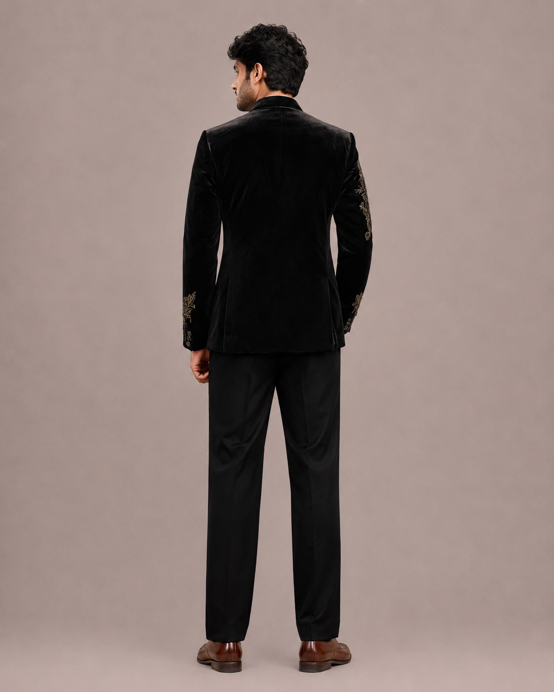 Blue Velvet 3 Piece Suit with Hand Work