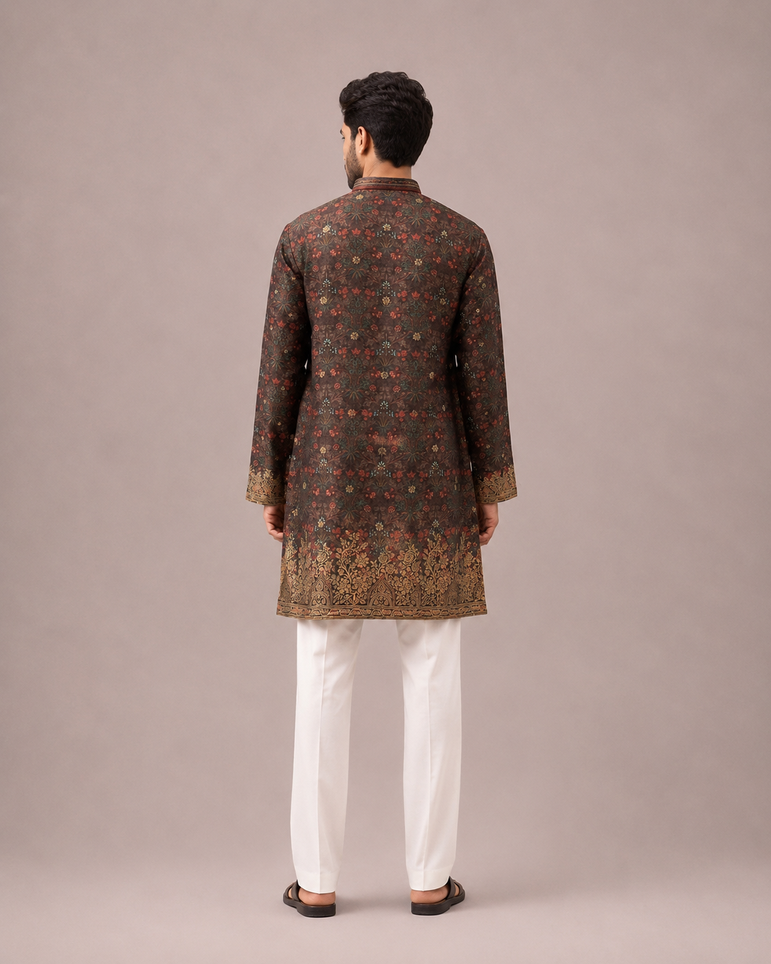 Brown Banaglori Silk Kurta Set for Men with Print Work
